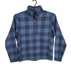 Mens North Face Blue & Black Plaid 1/4 Zip Fleece Pullover Sweater Polyester M